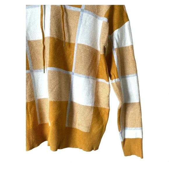 RACHEL ROY | Plaid Print Mustard/White Hooded Pullover Knit Sweatshirt Size L - Picture 4 of 7
